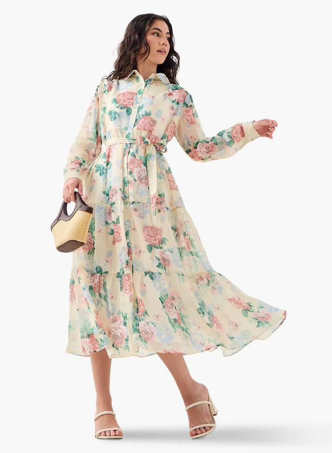 2Xtremz Floral Print Midi Shirt Dress