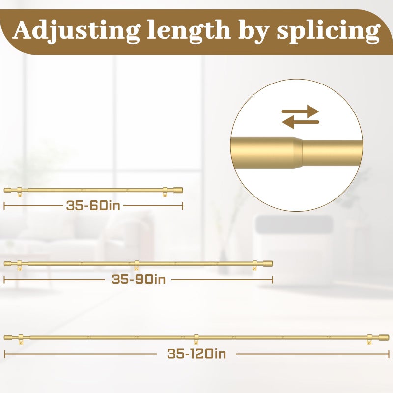 GXOACKJ Curtain Rods for Windows 28 to 48-60 Inches, 5/8 Inch Gold Adjustable Small Curtain Rod Set with Brackets for Bedroom Living Room - Image 4
