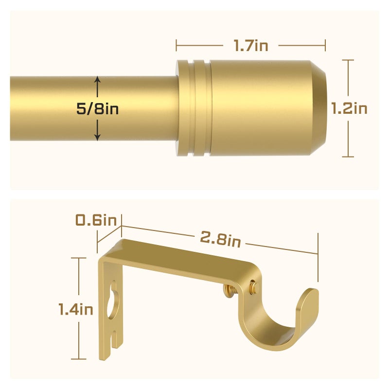 GXOACKJ Curtain Rods for Windows 28 to 48-60 Inches, 5/8 Inch Gold Adjustable Small Curtain Rod Set with Brackets for Bedroom Living Room - Image 3
