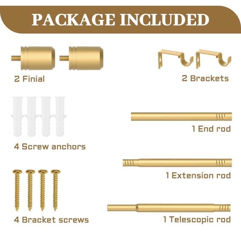 GXOACKJ Curtain Rods for Windows 28 to 48-60 Inches, 5/8 Inch Gold Adjustable Small Curtain Rod Set with Brackets for Bedroom Living Room - Image 5