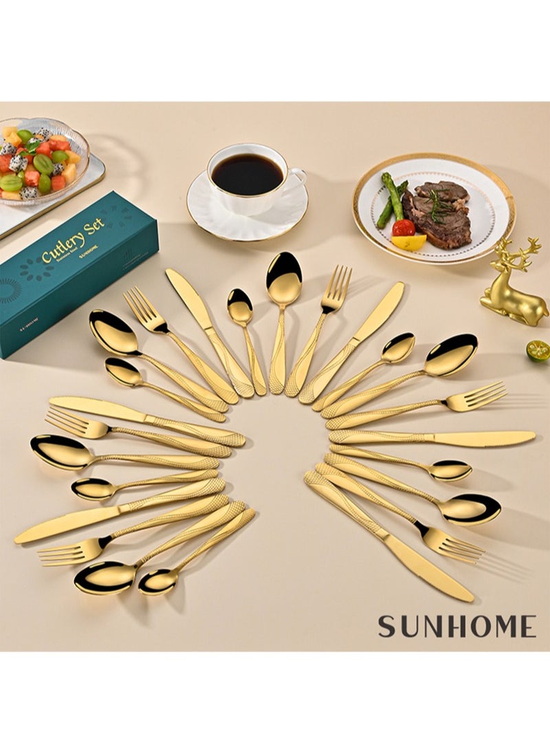 Sunhome SUNHOME 24-Piece Stainless Steel Cutlery Set Kitchen Utensil Set Western Tableware Suitable For Home Kitchen Restaurant Hotel Party Dining Picnic Dining Exquisite Packaging Gift Gold  - Image 5