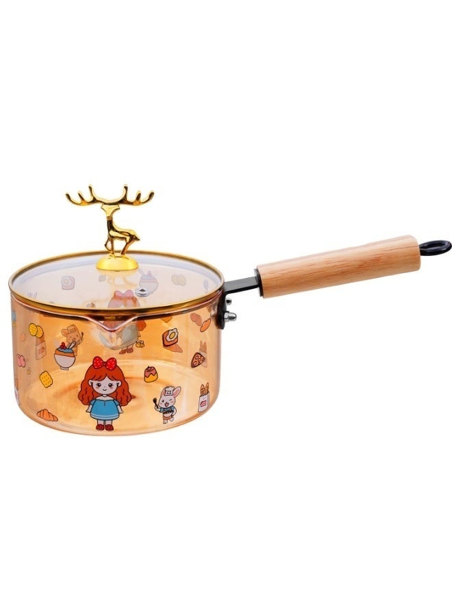 1.8L Heat Resistant Glass Cooking Pot with Deer Lid and Wooden Handle - Image 1