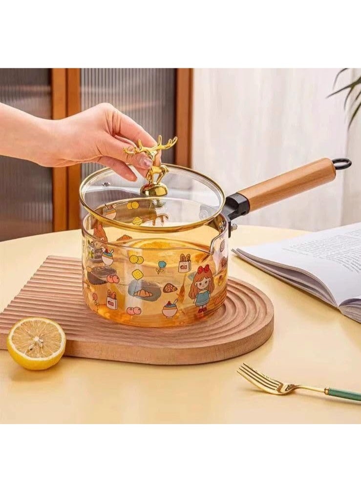 1.8L Heat Resistant Glass Cooking Pot with Deer Lid and Wooden Handle - Image 4