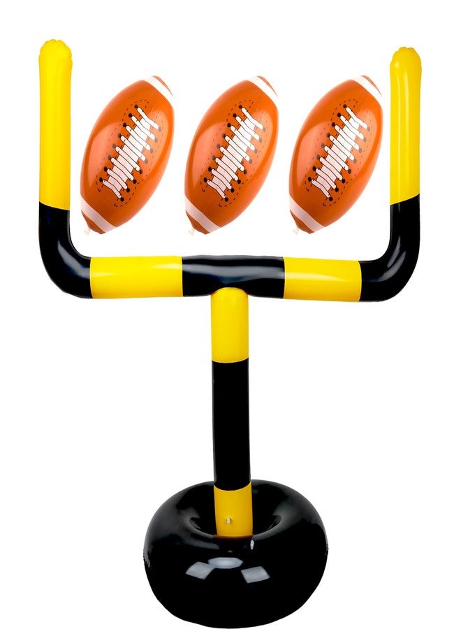 Restroma 4 Pcs Jumbo Inflatable Football Set Include 1 Giant Inflatable Football Goal Post and 3 Pcs Blow Up Footballs Beach Balls for Summer Beach Lawns Outdoor Sports Game - Image 1