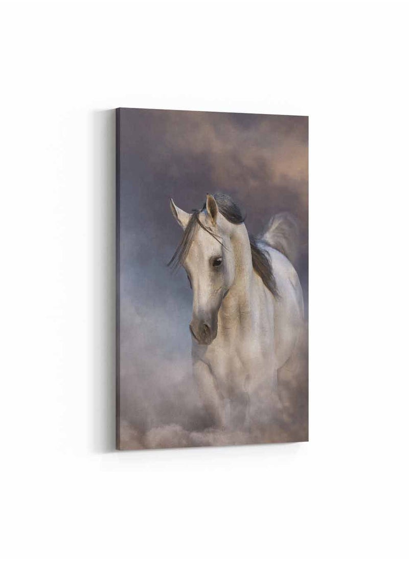 LOWHA Framed Canvas Wall Art Stretched Over Wooden Frame, Free Arabian Horse Painting, For Home, Living Room, Office Decor  - Image 1