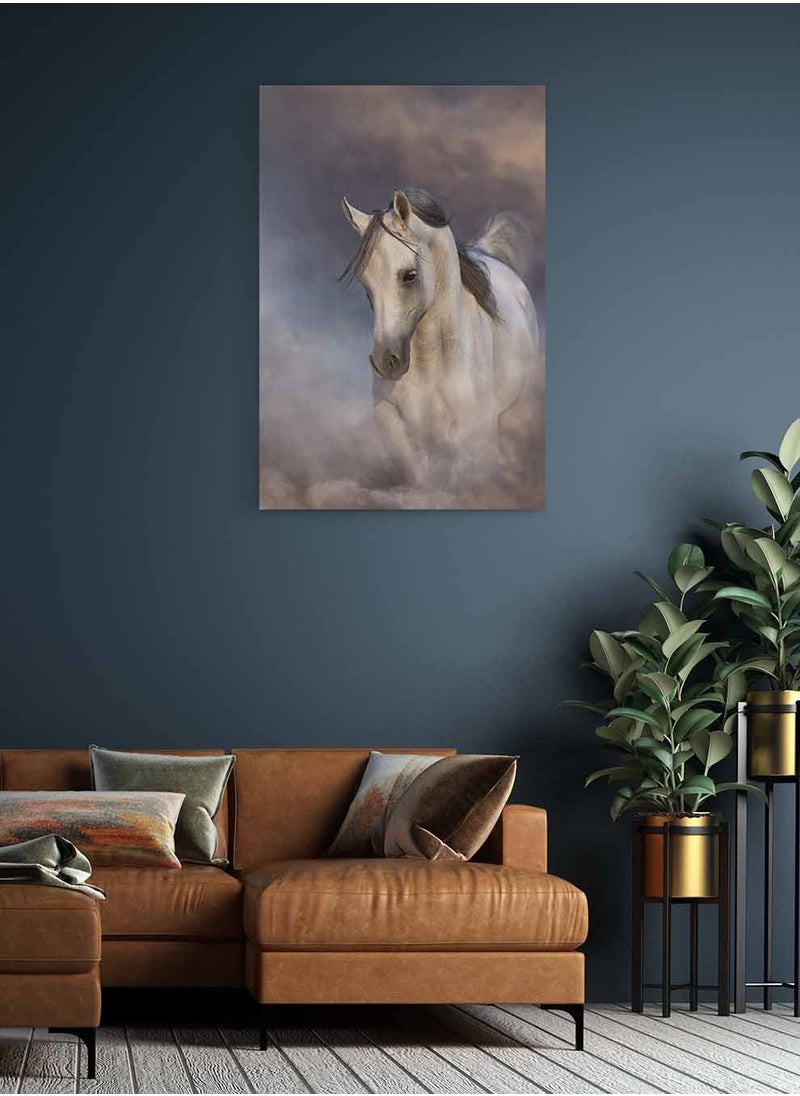 LOWHA Framed Canvas Wall Art Stretched Over Wooden Frame, Free Arabian Horse Painting, For Home, Living Room, Office Decor  - Image 2