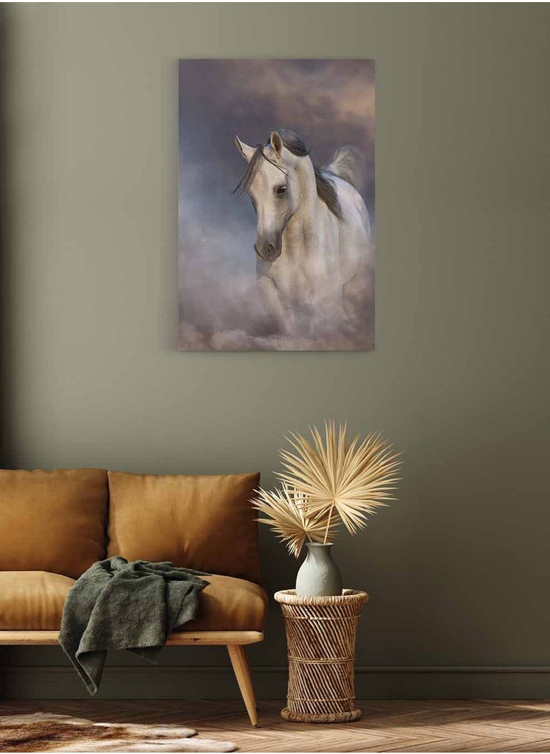 LOWHA Framed Canvas Wall Art Stretched Over Wooden Frame, Free Arabian Horse Painting, For Home, Living Room, Office Decor  - Image 3