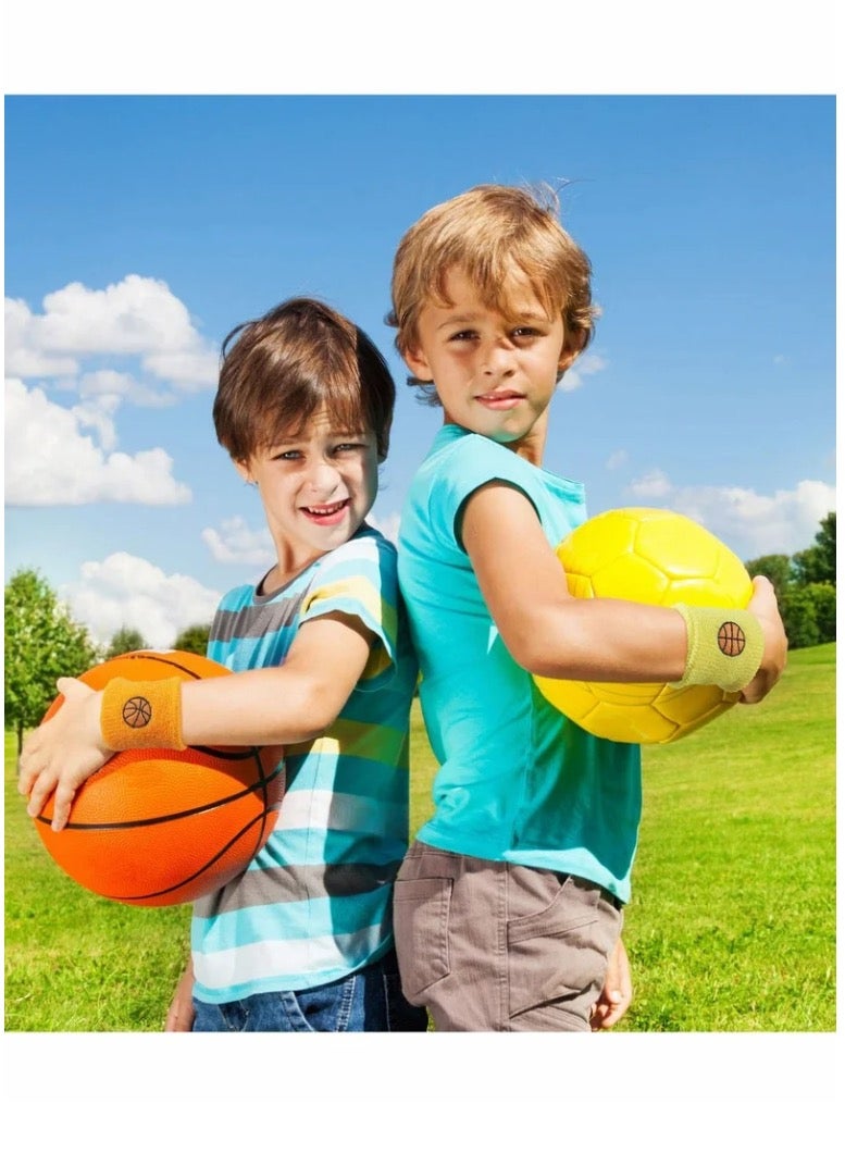 Sports Wristbands for Kids, Colorful Wrist Sweatbands Cotton Terry Cloth with 6 Basketball Design School Students Teacher Party Birthday Favors (6 Colors 12 Pcs - Image 2