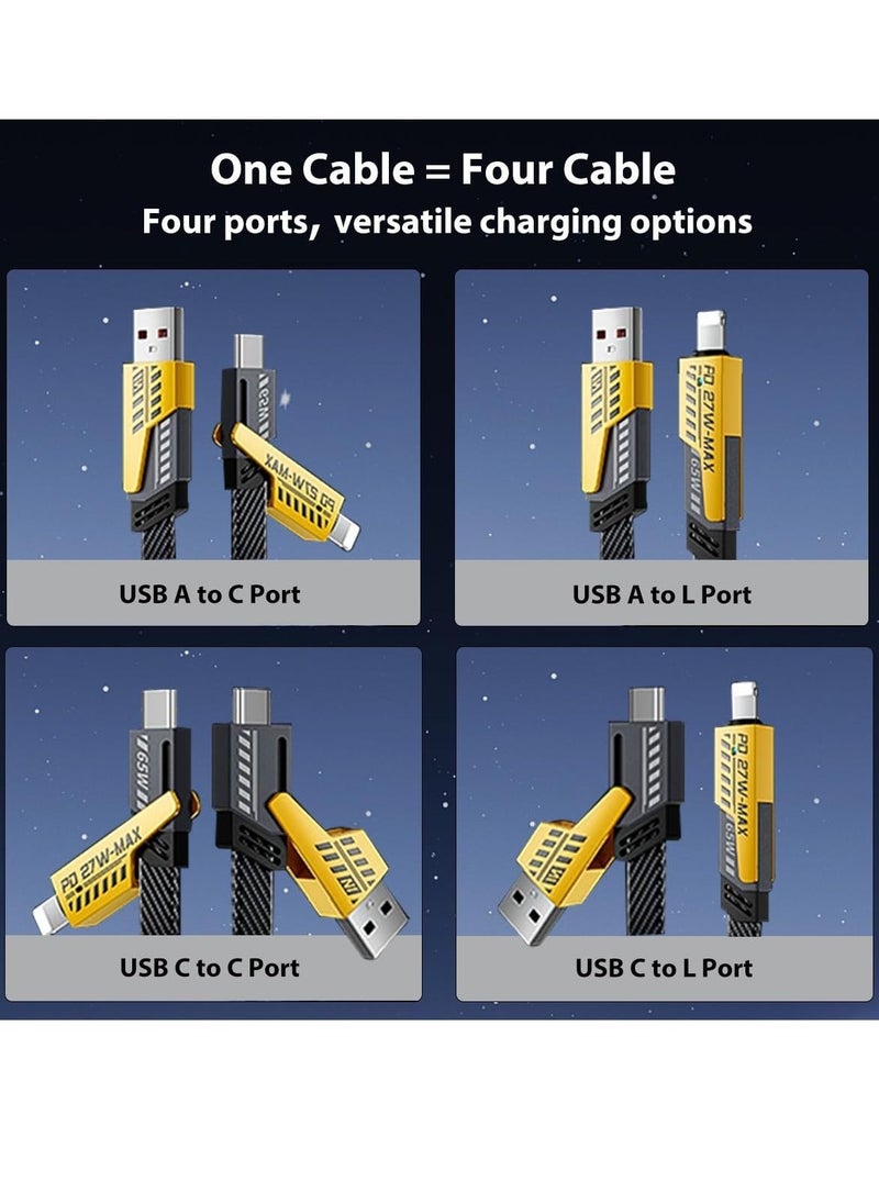 ELTRAZONE - USB C Cable Lightning Cable [65W 4 in 1 Fast Charging Cable] Flat Braided USB C to USB C Charger Cord, Multi Charging Cable Combo Type C/USB A/Lightning Port for iPhone/iPad/Samsung, 3ft - Image 1