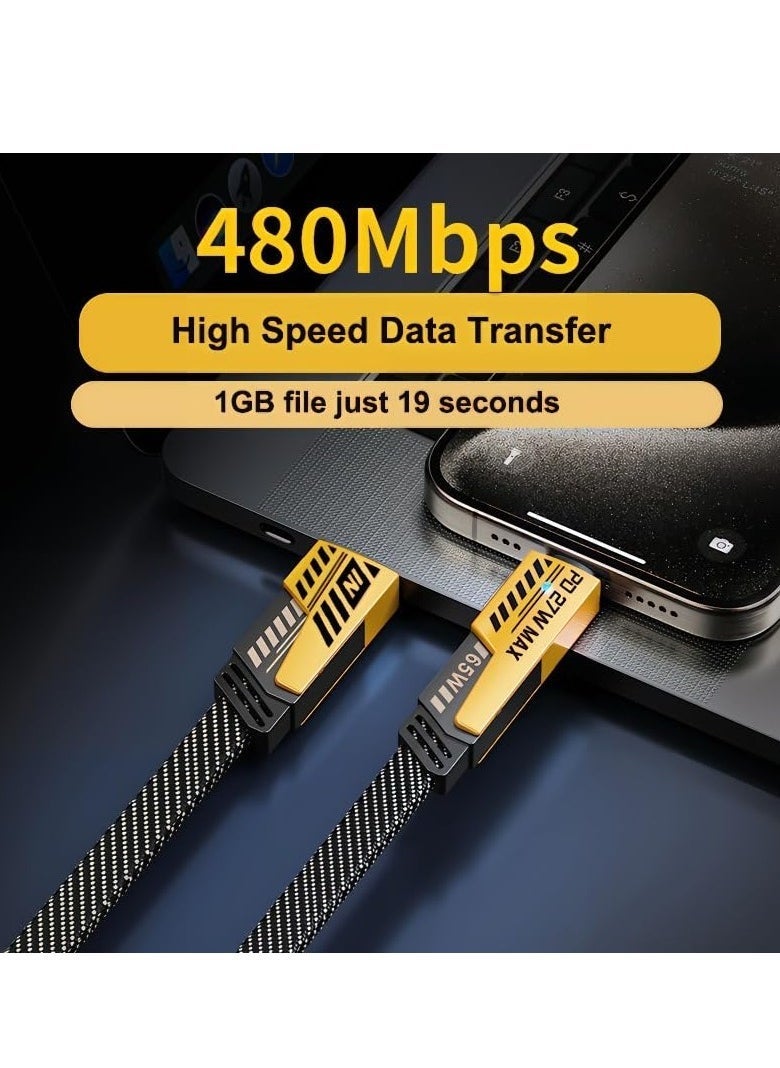 ELTRAZONE - USB C Cable Lightning Cable [65W 4 in 1 Fast Charging Cable] Flat Braided USB C to USB C Charger Cord, Multi Charging Cable Combo Type C/USB A/Lightning Port for iPhone/iPad/Samsung, 3ft - Image 1
