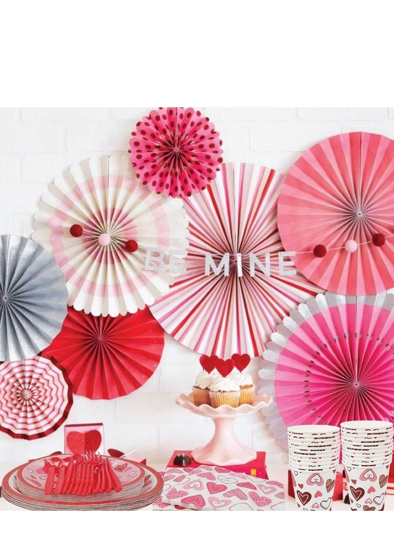 SOLARAE 168 PCS Plates and Napkins TablewareSets, Serving 24 Guests, Romantic Heart Printing Paper Luncheon Knife Cups for Wedding Anniversary Disposable Party Decorations Favors - Image 3