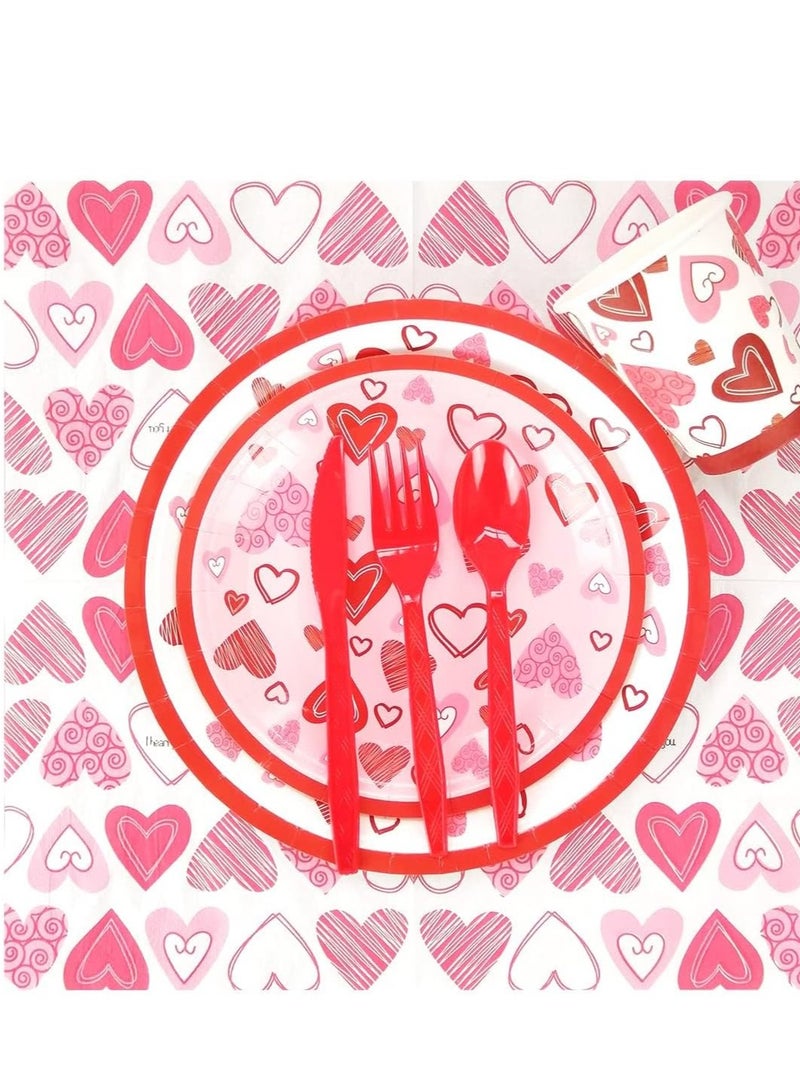 SOLARAE 168 PCS Plates and Napkins TablewareSets, Serving 24 Guests, Romantic Heart Printing Paper Luncheon Knife Cups for Wedding Anniversary Disposable Party Decorations Favors - Image 5