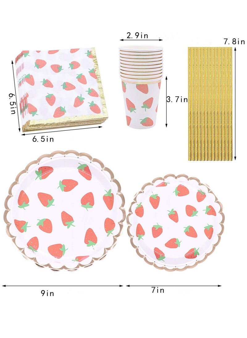Strawberry Party Tableware Set, Party Decorations Disposable Dinnerware Set Including Plates,Napkins,Straws and Cups for Fruit Theme Birthday Party Table Decoration Supplies,Serves 10 Guest  - Image 2