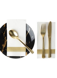 Generic Rectangular Cloth White Napkins with Gold Border,50 Pieces Fancy Paper Napkin,Disposable Dinner Napkins,Decorative Party Napkins for Weddings,Dinner Parties,Upscale Parties and Events  - Image 2