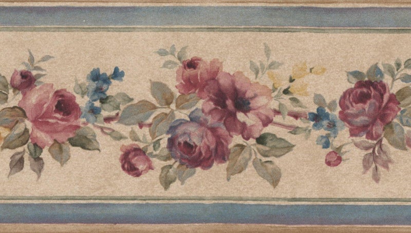 Norwall Pink Bloomed Roses Beige Floral Wallpaper Border Retro Design Roll 15 x 35 - Image 2