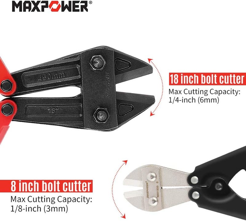 Max Power 2Pcs Bolt Cutter Set, 18-Inch Heavy Duty Bolt Cutter, 8-Inch Mini Bolt Cutter, Chrome Molybdenum Steel Blade - Image 1