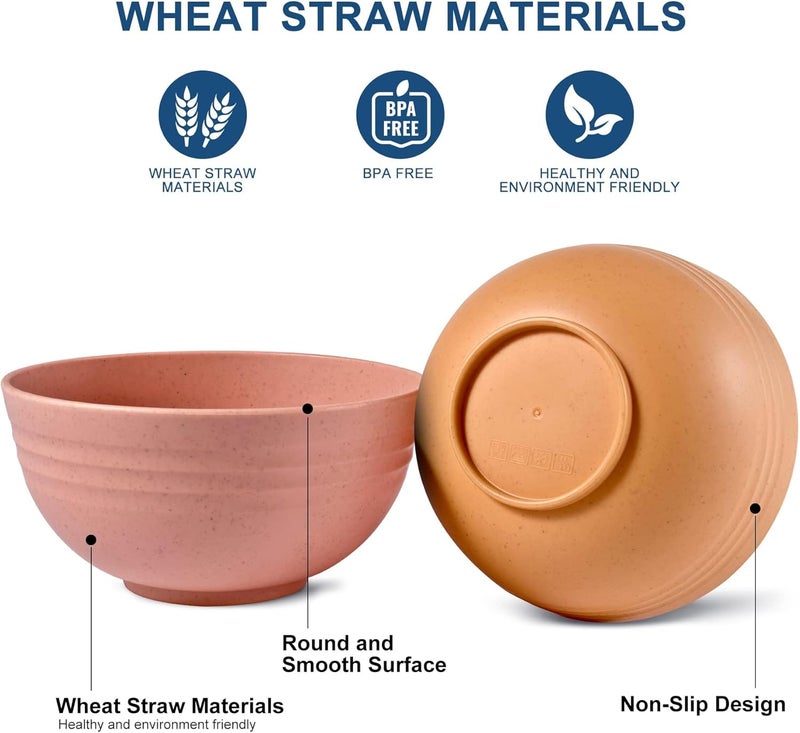 كاست ويف مجموعة أوعية من قش القمح، آمنة للاستخدام في الميكروويف وغسالة الأطباق، أوعية حساء وسلطة، أوعية نودلز وفواكه وحساء وأرز، مجموعات أوعية حبوب آمنة، خالية من BPA، 26 أونصة، متعددة الألوان، مجموعة من 8 قطع - Image 4