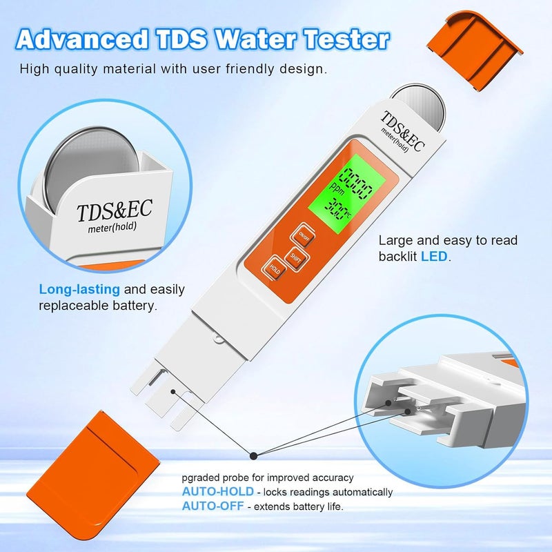 LIKDAY TDS Water Tester,New 4 in 1 Tds Meter Digital Water Tester - TDS EC & Temperature(°C,°F) Meter,Accurate & Reliable Digital Testing Kits for Hydroponics, Aquarium, RO/DI System (Orange) - Image 2