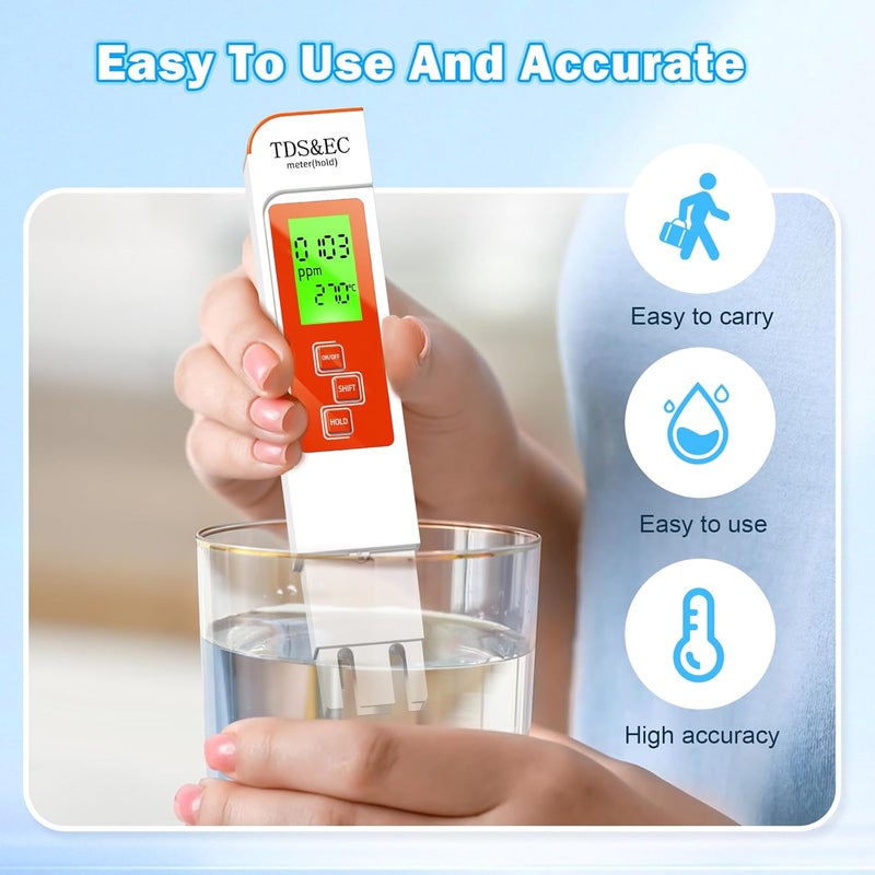 LIKDAY TDS Water Tester,New 4 in 1 Tds Meter Digital Water Tester - TDS EC & Temperature(°C,°F) Meter,Accurate & Reliable Digital Testing Kits for Hydroponics, Aquarium, RO/DI System (Orange) - Image 5