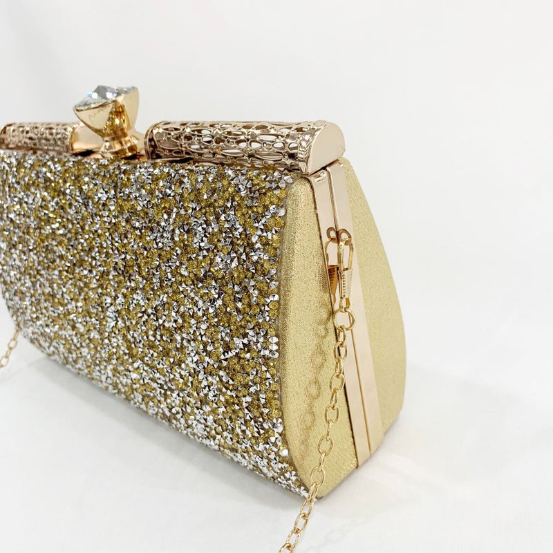 Gold And Silver Rhinestone Shiny Full Diamond Chain Bag For Women With Diamond Banquet Clutch Metal Cut Out Evening Bag - Image 4