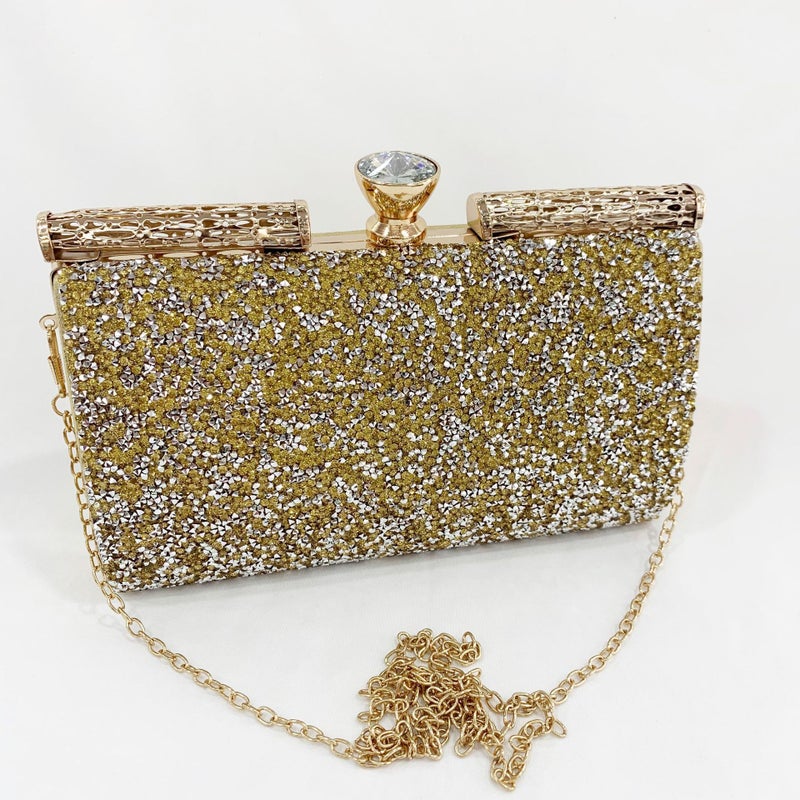 Gold And Silver Rhinestone Shiny Full Diamond Chain Bag For Women With Diamond Banquet Clutch Metal Cut Out Evening Bag - Image 3