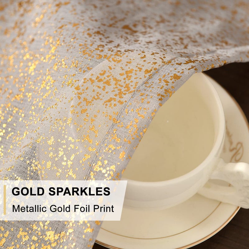 TERLYTEX TERLTYEX Grey Gold Sheer Curtains 90 Inch Length  Metallic Gold Foil Spray Spots Shimmer Sheer Curtains for Bedroom  Grommet Privacy Sparkle Gold Sheer Curtains  52 x 90 Inch  2 Panels  Gold Grey - Image 4