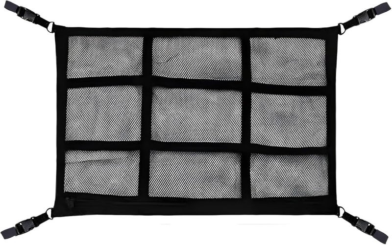 9-Grid Car Ceiling Cargo Net, Double Zipper 2023 Design, Double Layer Mesh Car Storage Net, Adjustable Straps, 30.7 X 20.9 in - Image 1