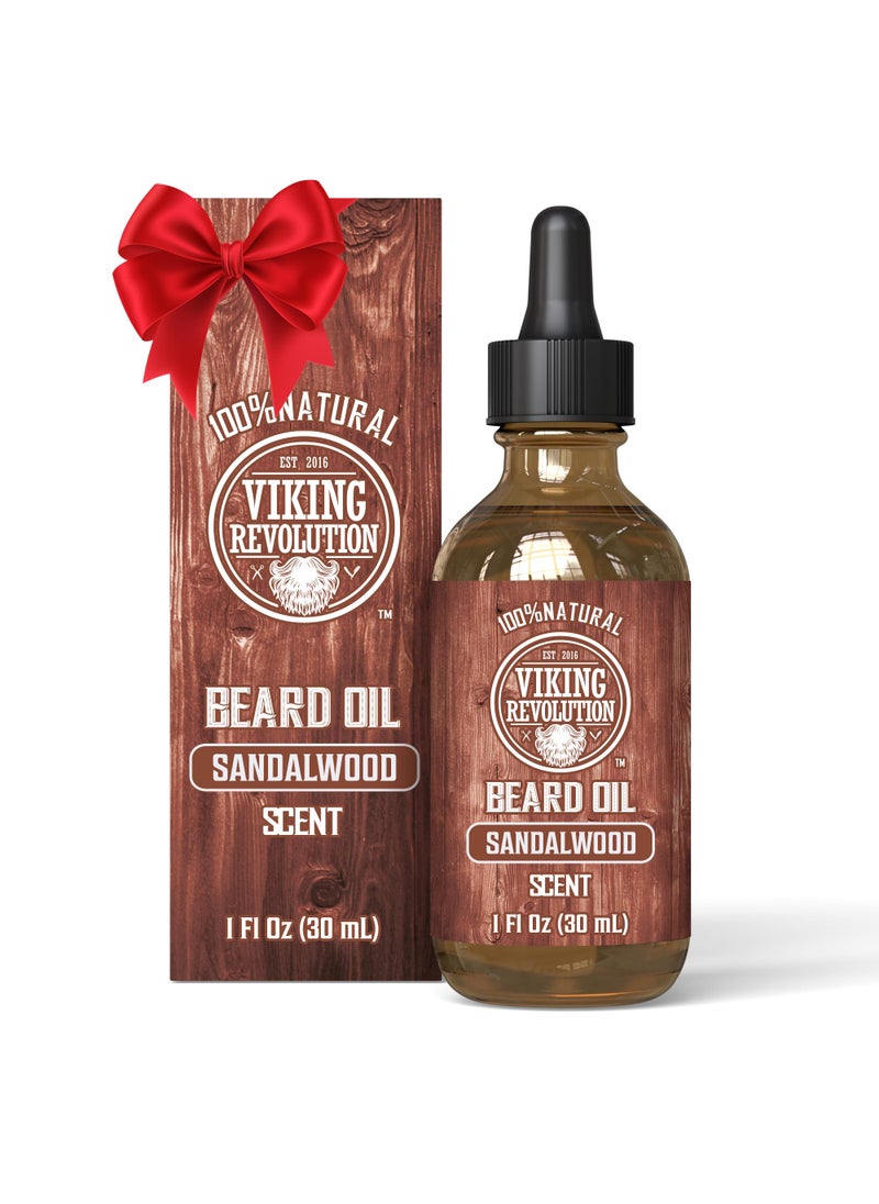 Viking Revolution Viking Revolution Sandalwood Beard Oil for Men - Natural Mens Beard Oil with Argan Oil and Jojoba Oil - Beard Softener, Strengthens and Moisturizes - Beard Conditioner for Men (Sandalwood, 1 Pack) 