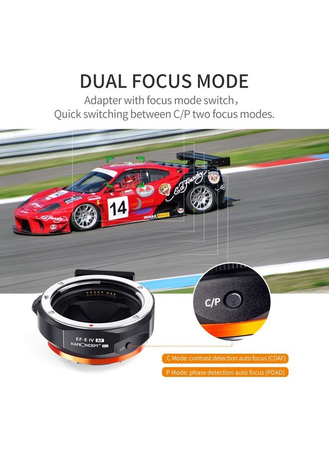 K&F Concept EF/EF-S to E Electronic Lens Adapter, K&F Concept Auto Focus Lens Mount Adapter Ring Compatible for Canon EF EF-S Mount Lens to Sony E Mount Cameras  - Image 2