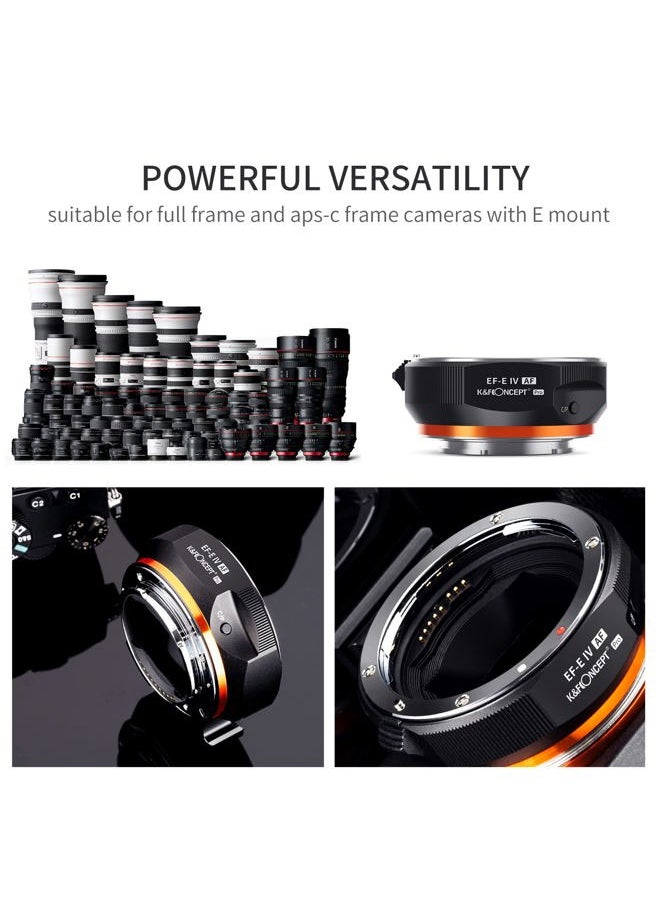K&F Concept EF/EF-S to E Electronic Lens Adapter, K&F Concept Auto Focus Lens Mount Adapter Ring Compatible for Canon EF EF-S Mount Lens to Sony E Mount Cameras  - Image 4
