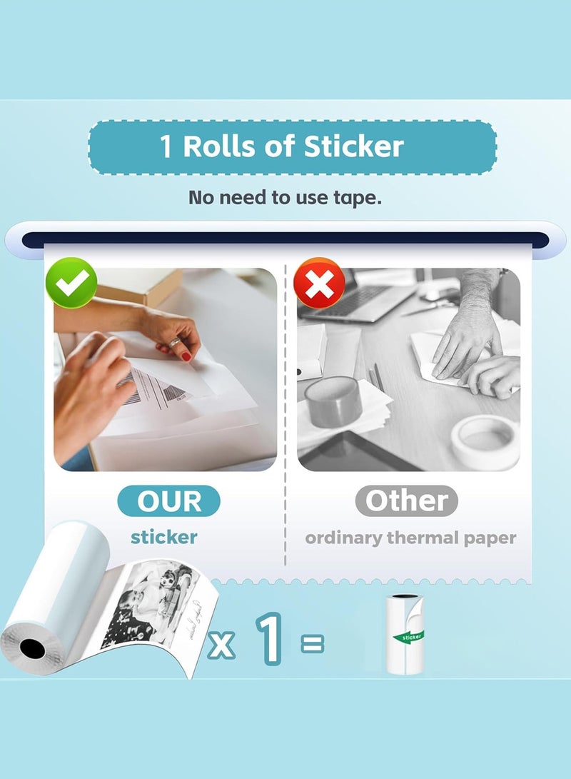 طابعة ملصقات مع لفة واحدة من ورق الملصقات، طابعة حرارية بلوتوث، صانع ملصقات صغير محمول بدون حبر، متوافق مع iOS Android، طابعة صور الجيب للدراسة والبطاقات التعليمية والملاحظات DIY اليومية وسجل القصاصات والاستخدام المنزلي للمكتب - Image 3
