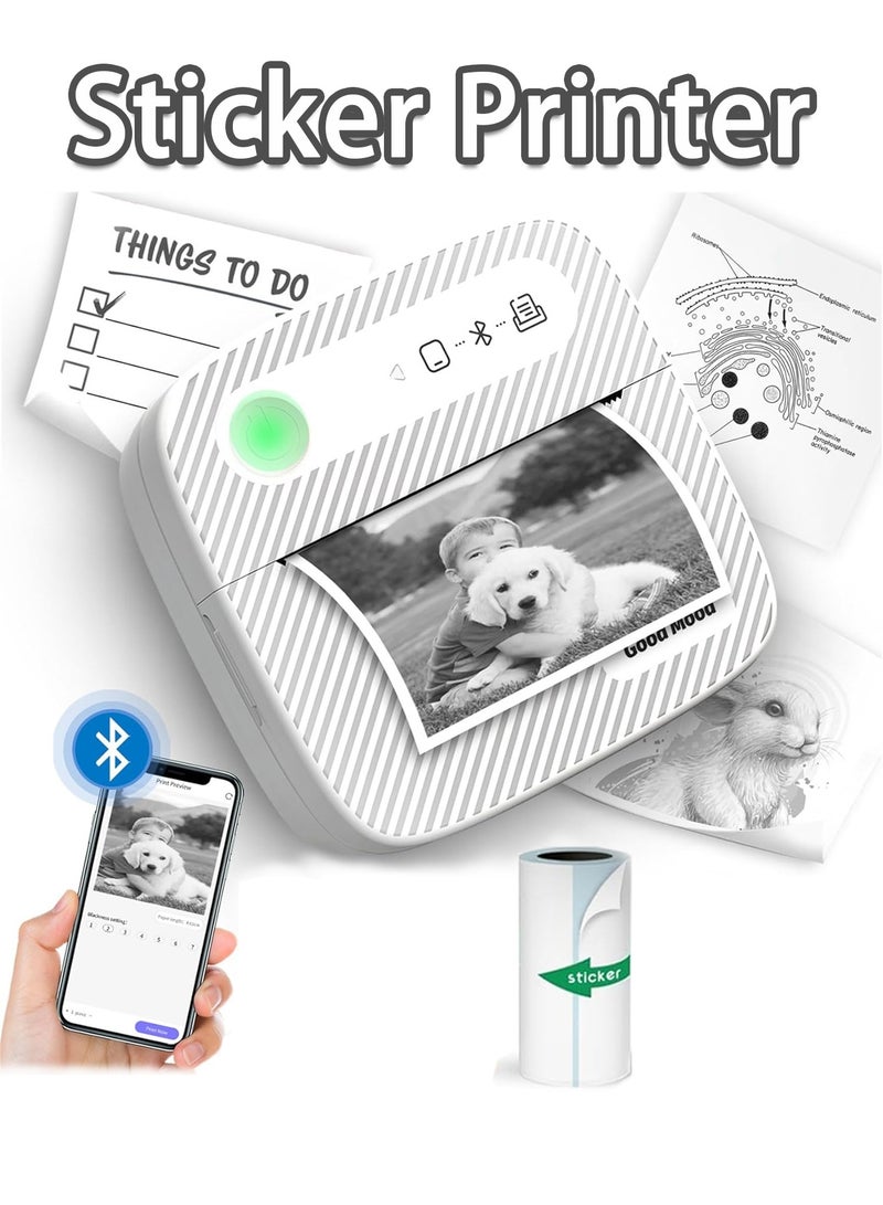 طابعة ملصقات مع لفة واحدة من ورق الملصقات، طابعة حرارية بلوتوث، صانع ملصقات صغير محمول بدون حبر، متوافق مع iOS Android، طابعة صور الجيب للدراسة والبطاقات التعليمية والملاحظات DIY اليومية وسجل القصاصات والاستخدام المنزلي للمكتب - Image 1