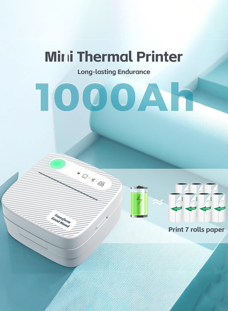 طابعة ملصقات مع لفة واحدة من ورق الملصقات، طابعة حرارية بلوتوث، صانع ملصقات صغير محمول بدون حبر، متوافق مع iOS Android، طابعة صور الجيب للدراسة والبطاقات التعليمية والملاحظات DIY اليومية وسجل القصاصات والاستخدام المنزلي للمكتب - Image 4