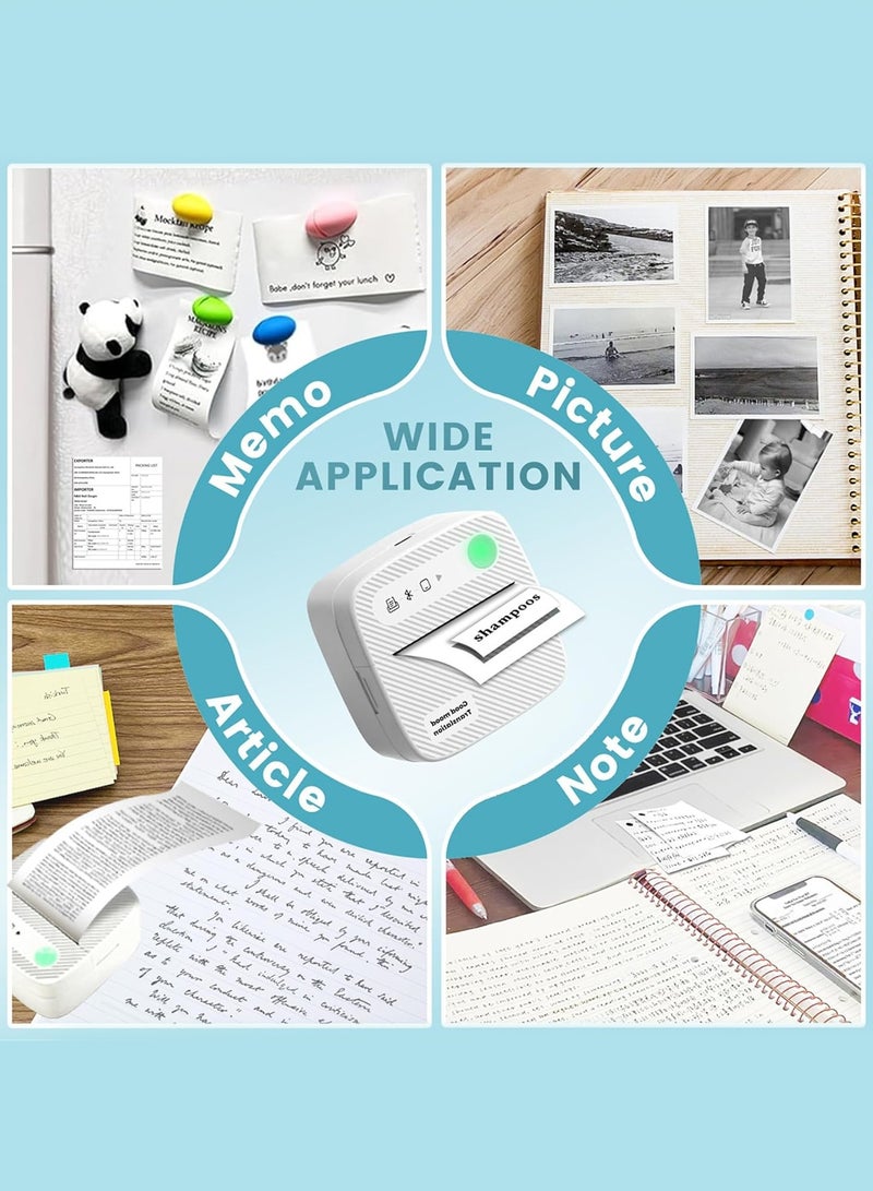 طابعة ملصقات مع لفة واحدة من ورق الملصقات، طابعة حرارية بلوتوث، صانع ملصقات صغير محمول بدون حبر، متوافق مع iOS Android، طابعة صور الجيب للدراسة والبطاقات التعليمية والملاحظات DIY اليومية وسجل القصاصات والاستخدام المنزلي للمكتب - Image 2
