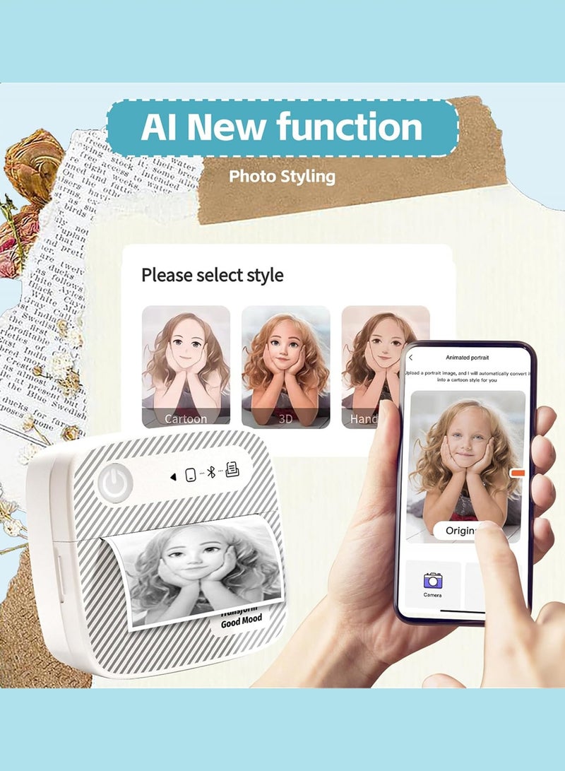 طابعة ملصقات مع لفة واحدة من ورق الملصقات، طابعة حرارية بلوتوث، صانع ملصقات صغير محمول بدون حبر، متوافق مع iOS Android، طابعة صور الجيب للدراسة والبطاقات التعليمية والملاحظات DIY اليومية وسجل القصاصات والاستخدام المنزلي للمكتب - Image 5