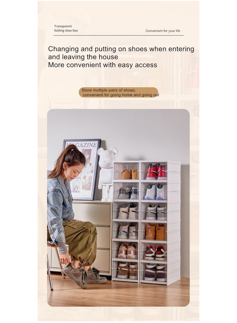34.5*25.5*1.05 سم  نظم أحذية شفاف، رف أحذية قابل للطي، سهل التركيب، صندوق أحذية قابل للتكديس، رف خزانة محمول (6 طبقات شفافة) - Image 5