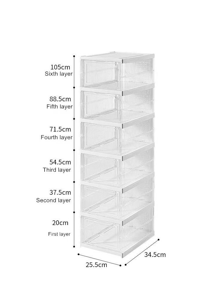34.5*25.5*1.05 سم  نظم أحذية شفاف، رف أحذية قابل للطي، سهل التركيب، صندوق أحذية قابل للتكديس، رف خزانة محمول (6 طبقات شفافة) - Image 1