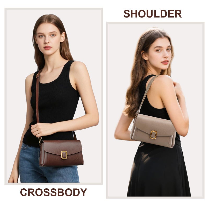 MoreFarther Genuine Leather Crossbody Bag for Women, Removable Satchel Adjustable Shoulder Bag (Walnut) - Image 2