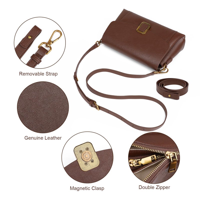 MoreFarther Genuine Leather Crossbody Bag for Women, Removable Satchel Adjustable Shoulder Bag (Walnut) - Image 4