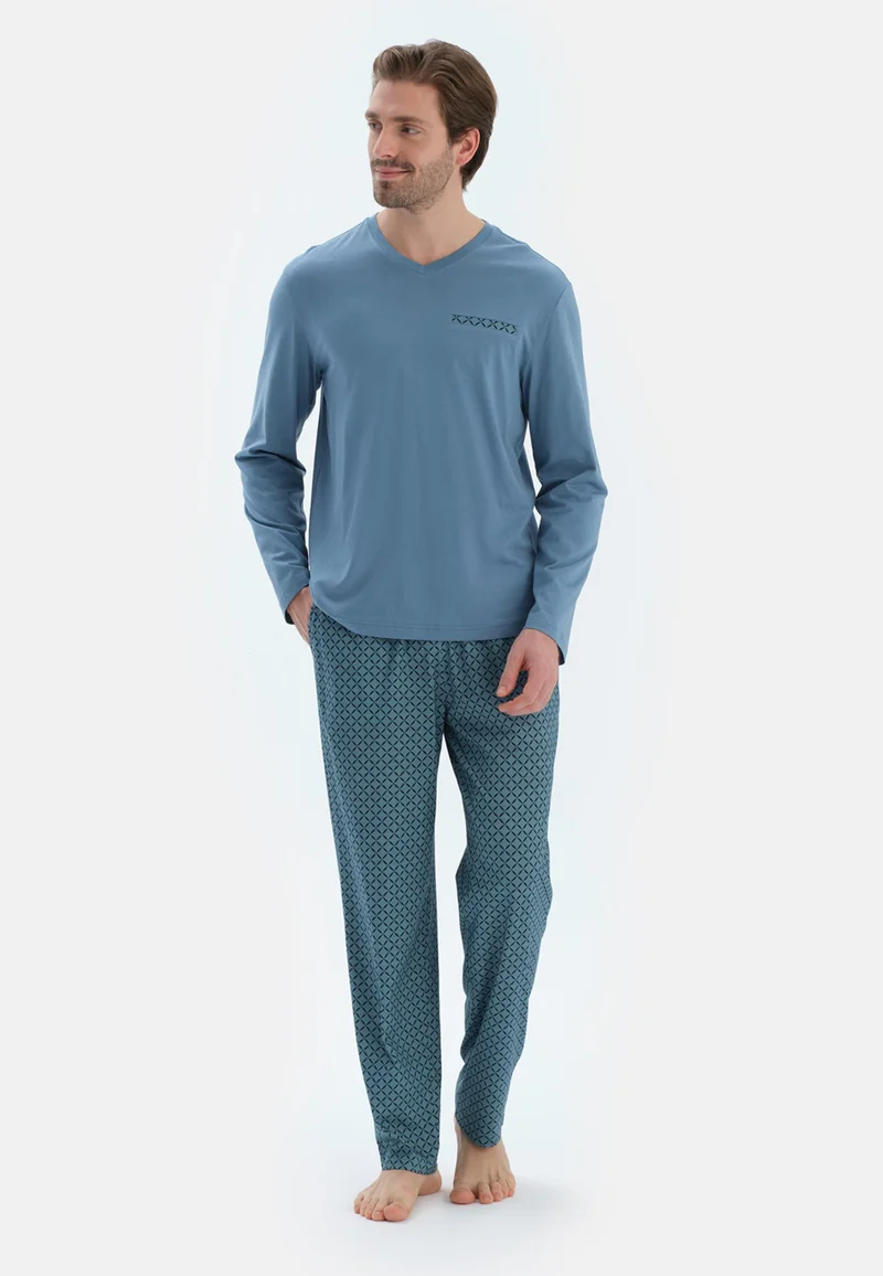 dagi Regular/Classic Fit T-shirt & Trousers Pajama Sets V Neck Cotton Blend Sleepwear