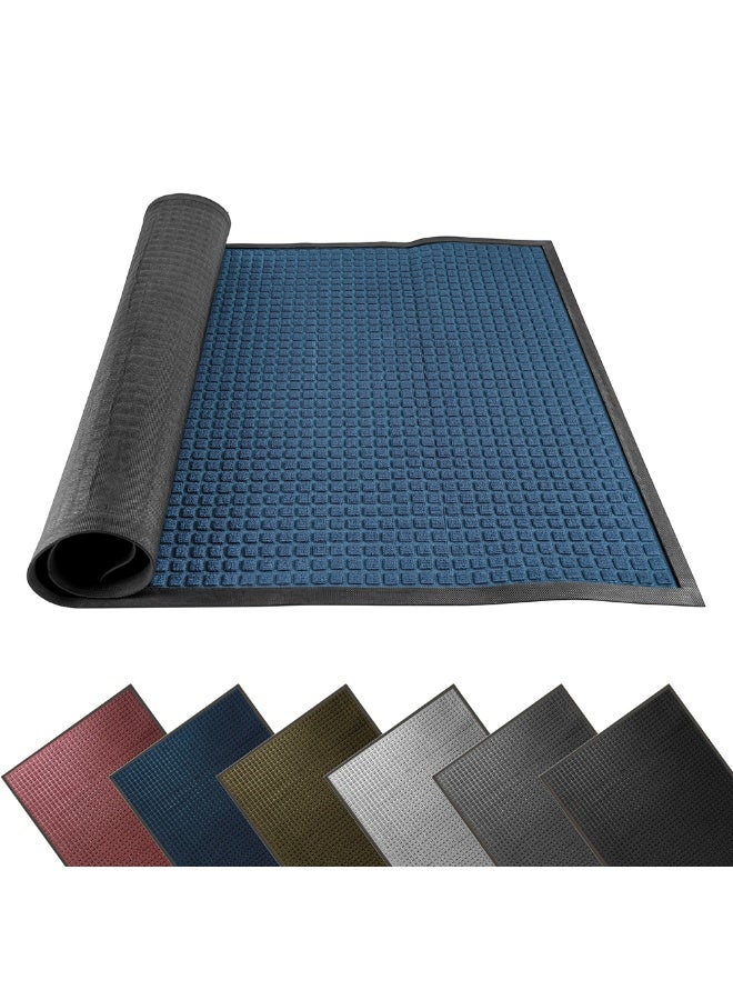 Restaurantware حصيرة أرضية مريحة 60 × 36 بوصة، 1 حصيرة خارجية ويفل - غير قابلة للانزلاق، خلفية غير زلقة، حصيرة مدخل بولي بروبيلين زرقاء فاتحة، لا تتعرض للبقع، قوية التحمل - Image 1