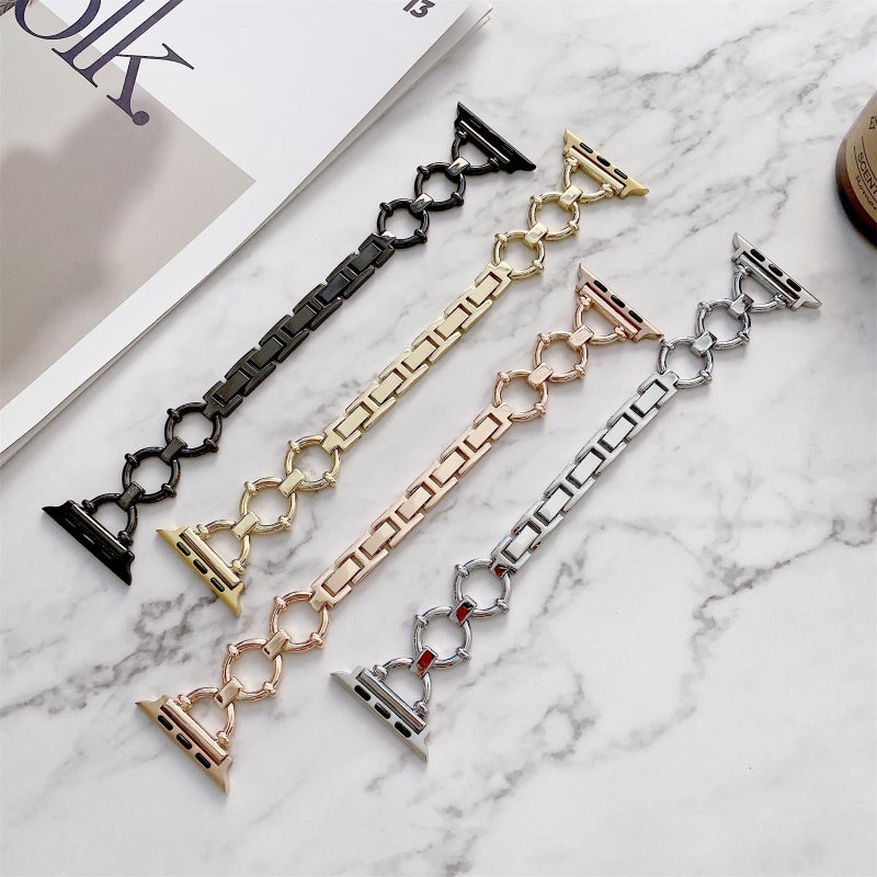 O-shaped Chain Metal Watch Band For Apple Watch Series 7 45mm/6&SE&5&4 44mm/3&2&1 42mm(Silver)