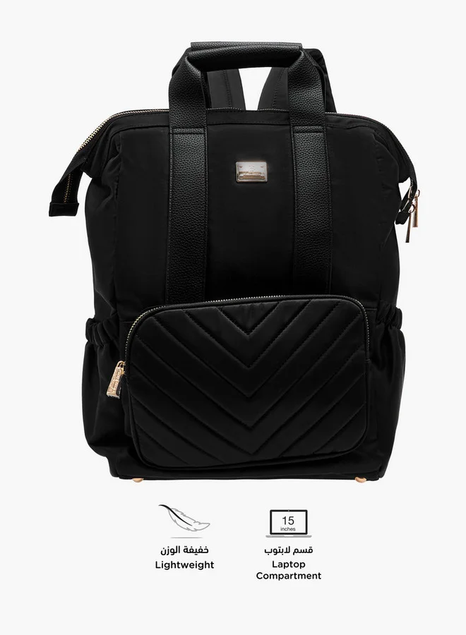 Flora Bella By Shoexpress Women Textured Backpack with Adjustable Straps and Zip Closure - 15x28x39 cm