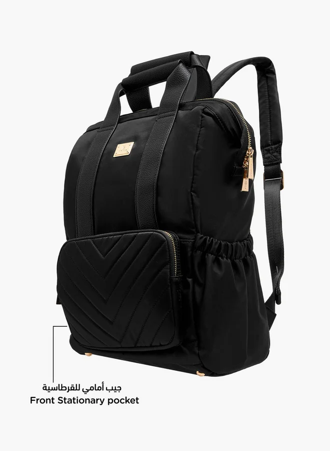 Flora Bella By Shoexpress Women Textured Backpack with Adjustable Straps and Zip Closure - 15x28x39 cm
