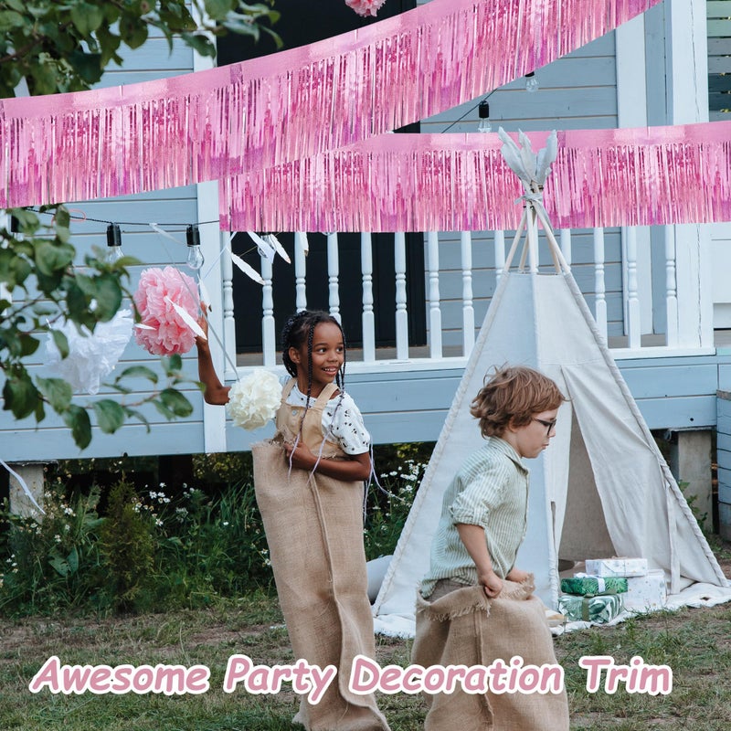 ILHSTY 4 Pcak Each 10 Feet Glitter Pink Parade Float Decorations For Trailer Car  Glitter Foil Fringe Metallic Tinsel Streamers Banner Garland For Graduation Weeding Homecoming Birthday Party (Glitter-Pink) - Image 4