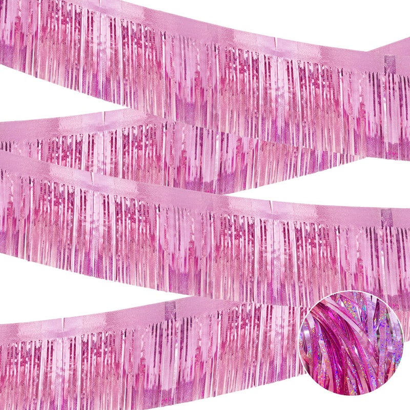ILHSTY 4 Pcak Each 10 Feet Glitter Pink Parade Float Decorations For Trailer Car  Glitter Foil Fringe Metallic Tinsel Streamers Banner Garland For Graduation Weeding Homecoming Birthday Party (Glitter-Pink) - Image 1