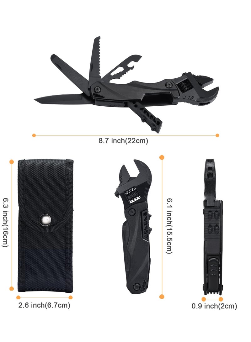 Multitool Wrench Wide Jaw Opening Cmaping Gear, Gift for Him and Her, 12 in 1 Multi Purpose Pocket Size EDC Gadget With Screwdriver Cutting Saw Bottle Opener for Maintenance, Camping and DIY(BLACK) - Image 2