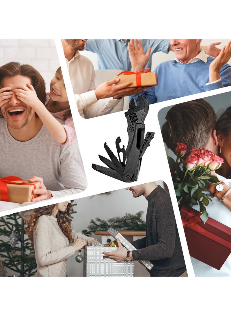 Multitool Wrench Wide Jaw Opening Cmaping Gear, Gift for Him and Her, 12 in 1 Multi Purpose Pocket Size EDC Gadget With Screwdriver Cutting Saw Bottle Opener for Maintenance, Camping and DIY(BLACK) - Image 5