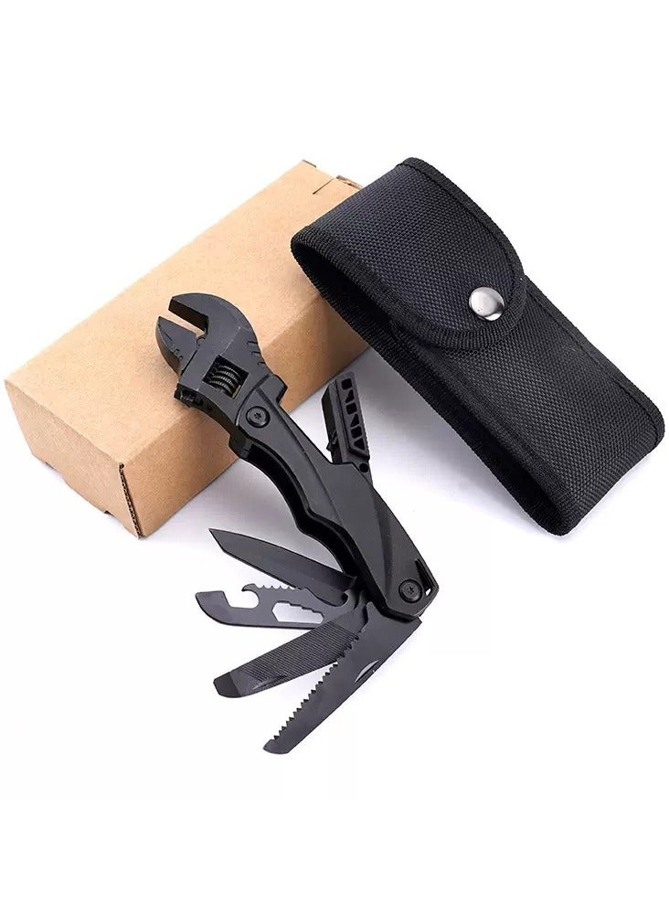 Multitool Wrench Wide Jaw Opening Cmaping Gear, Gift for Him and Her, 12 in 1 Multi Purpose Pocket Size EDC Gadget With Screwdriver Cutting Saw Bottle Opener for Maintenance, Camping and DIY(BLACK) - Image 1