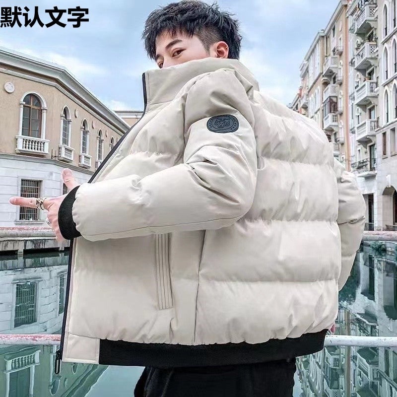 Mens Autumn and Winter Jacket 2023 New Cotton Coat Trendy Winter Clothing with Fleece Thickened down Cotton Jacket Jinjiang Cotton Coat Black - Image 4